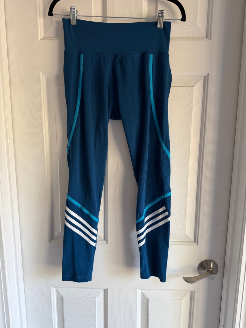 adidas Teal Blue Leggings with White Stripe Detail